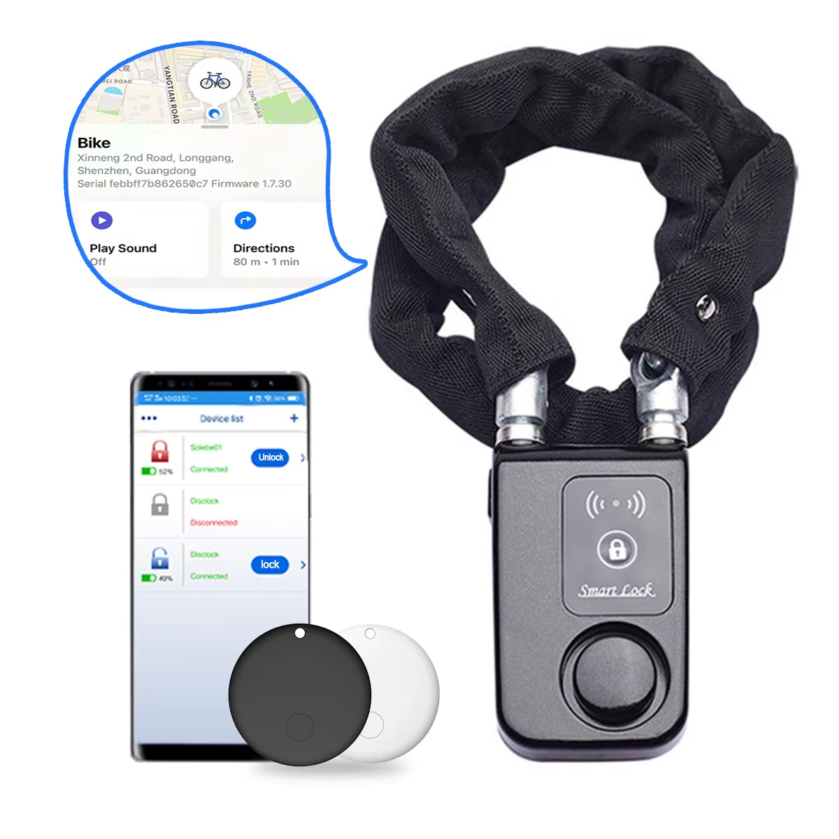 Chain Lock Combination - 110dB Alarm Bike Chain Lock with